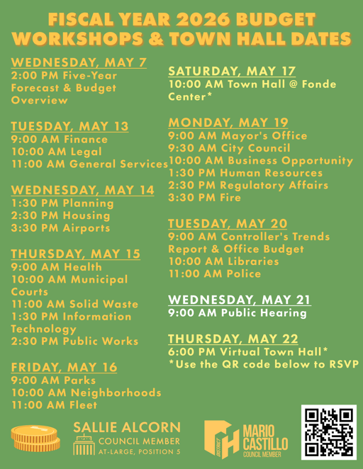 FLYER FY 26 BUDGET WORKSHOPS & TOWN HALL
